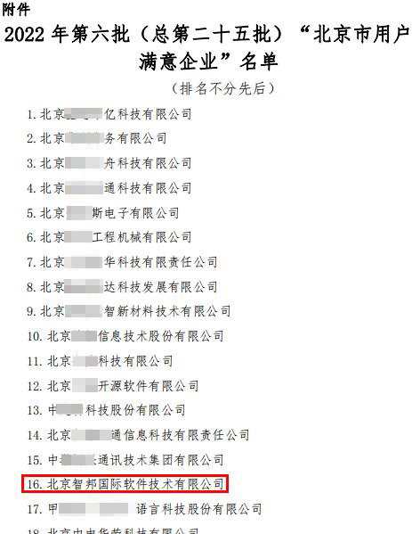 喜讯!智邦国际被评为“北京市用户满意企业”